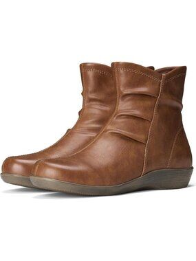 Women’s Brown Synthetic Zipper Flat Ankle Boots Casual Comfortable Short Booties